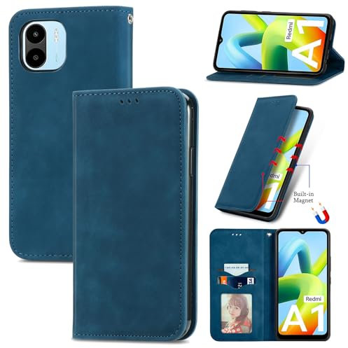 Cracedily Funda para Xiaomi Redmi A2 / Redmi A1 Case, Carcasa Protectora Antigolpes Case, Soporte Plegable, Ranura para Tarjeta, Cover Cuero PU Carcasa Redmi A2, Azul-Verde