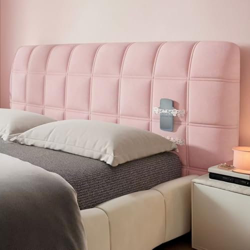 DOSYCOVUR Soft Velvet Headboard Protector Dustproof Washable Full Cover for King Size Double Single Beds Cushioned Padded Headboard Cover for Wooden Tall Headboard Beds,Pink,160cm