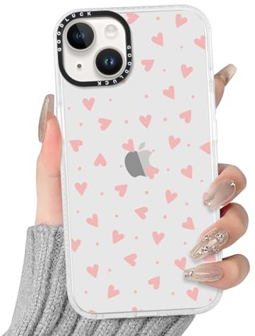 Yirlbey Transparent HandyHülle für iPhone 14/iPhone 13 Herz Hülle, Aesthetic Muster Liebe Design Mädchen Schutzhülle, Silikon TPU-Rahmen und Harter PC-Rückseite Case Cover für iPhone13 6,1,Heart