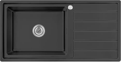 Omeere, Fregadero empotrable con lavabo grande, 100 x 50 x 40 cm, acero inoxidable 304, grosor de material 0,9 mm, rectangular, 1 cuenco, escurridor R20 (escurridor derecho – negro)