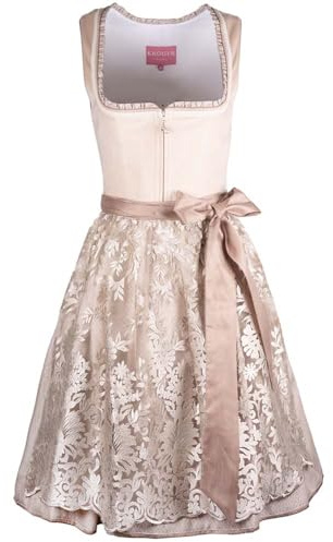 Krüger Dirndl Auri 60cm Länge beige | Elegantes Samt-Dirndl mit Einer Dirndlschürze aus Spitze | Damen