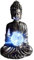 Divas World Bouddha en résine solaire avec boule de verre craquelé - 25 cm - Statue de jardin zen assis - Figurine décorative pour terrasse, balcon, cour, méditation (25 x 12 x 17 cm)