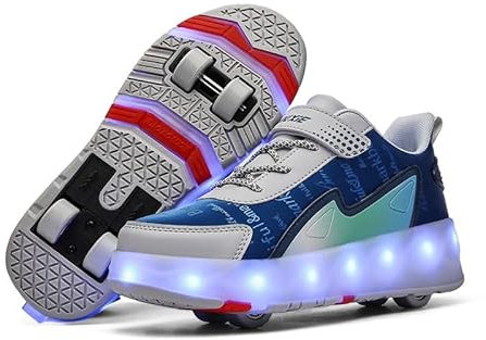 FebTzadik Kinder-Sneaker mit LED-Rädern, 4-Rad-Skateboard-Schuhe, verstellbares Farbwechsellicht, USB Aufladung for Jungen & Mädchen, Größe 29-43 EU(Blau,39 EU)