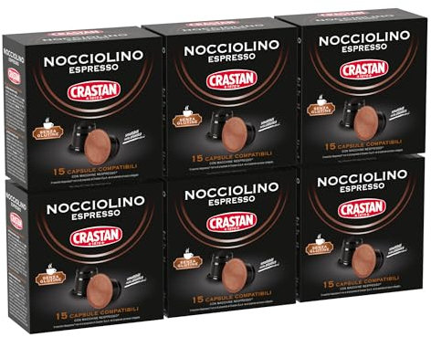 Crastan - Nocciolino - 6x15 Capsule Compatibili con Nespresso - Bevanda al Gusto Nocciola con Schiuma Cremosa, Ideale per ogni Momento della Giornata
