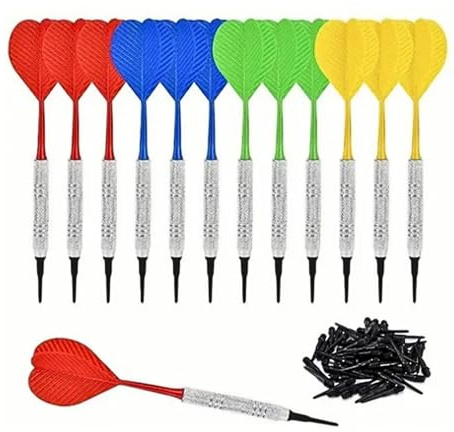 Hominas Set di Freccette con Punta Morbida Professionali Freccette in Metallo Set da 12 Freccettes Morbide con 100 Punte in Plastica per Bersaglio Elettronico Sala Giochi Sbarra