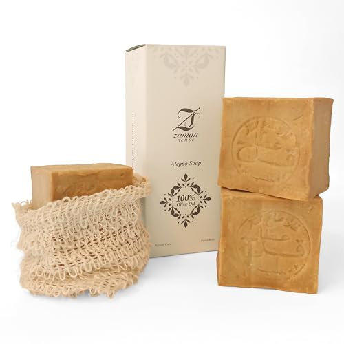 Zaman Sense Original Aleppo Seife 3er-Set – 100 % Olivenöl, je 200g + Seifensäckchen – Premium-Qualität, handgefertigt & vegan – basische Naturseife – für Gesicht, Körper & empfindliche Haut