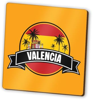 1 imán cuadrado de Valencia – Bandera de España con horizonte de la ciudad para nevera, magnético, viajes, vacaciones, familia, amigos, mujeres y hombres #83287
