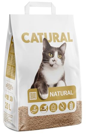 Catural Natural Cat Litter 8L - 100 Percent Wheat Based, Fine Granulation, Low Dust - Fast Clumping, Organic, Biodegradable Plant Fibre Litter
