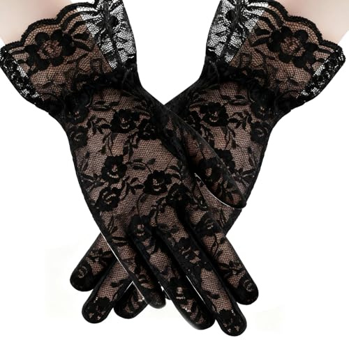 GAZIL Lace Gloves for Women, Floral Elbow Length Opera Gloves Stretchy Lace Glove for Bridal Wedding, Vintage for Party, Dance, Masquerade Costumes（Long/Short