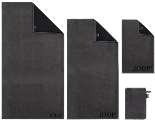 Joop! Handtücher Classic Doubleface 1720 79 Anthrazit Einfarbig Weich Unifarben Frottee Logo Zeitlos Schlicht Invertiert, Größe:Waschhandschuh 16x22 cm