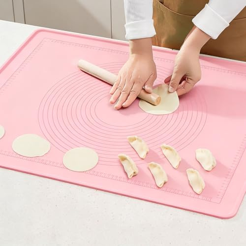 Backmatte Silikon Groß 80 x 60 cm, Teigmatte mit Messung, für Gebäck, Brot | Backunterlage Silikon, Backunterlage zum Teig Ausrollen, 5mm Hohe Kante, Antihafte Rutschfeste, für Kekse, Pizza (Rosa)