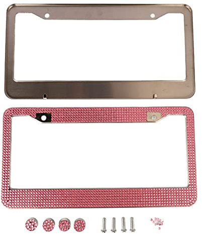 2 Stück Bling Nummernschildrahmenabdeckungen Nummernschildhalter für Frauen mit rosa Strasssteinen