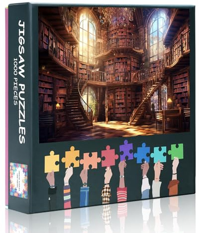 Library Puzzles for Adult 1000 Pieces - Library Jigsaw Puzzles for Adults Game Nights Funny Challenging Puzzle Gifts for Adults Bookshelf Puzzle Art for Family Wall Decor 27.5X19.7