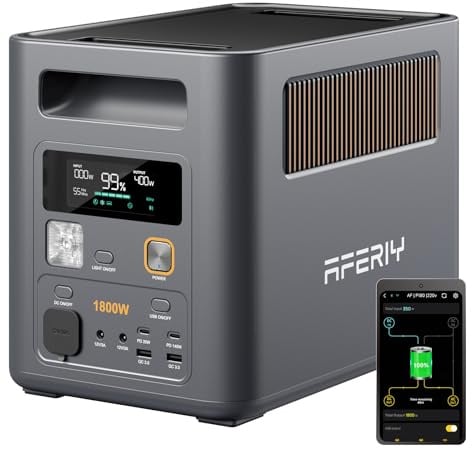 AFERIY 1800W1024Wh Tragbare Powerstation,Erweiterbar Auf 5120Wh für Camping | Solargenerator 1Std Schnellladung, <10ms USV, 9 Ausgänge, mit APP, BMS, Reine Sinuswelle 230V, für RV/Notfall/Garten【26 Neu】