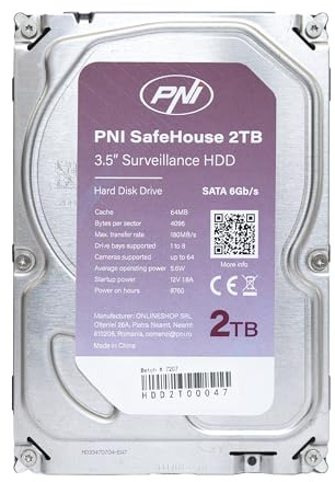 Hard Disk interno PNI SafeHouse 2TB 3,5 HDD, CCTV, 64MB, SATA III, 7200 RPM per sistemi di sorveglianza