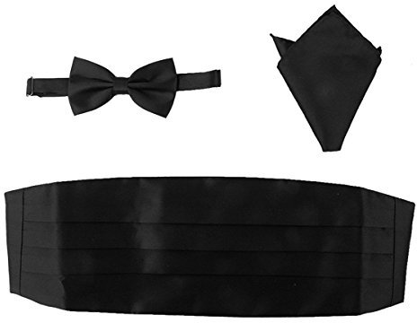 WINOMO Herren Fliege Kummerbund Einstecktuch Set Schwarz