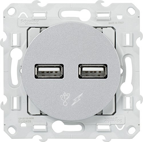 Schneider Electric SC5SHN0312415 Prise Double Usb 5 volts aluminium Odace, 240 V, Gris