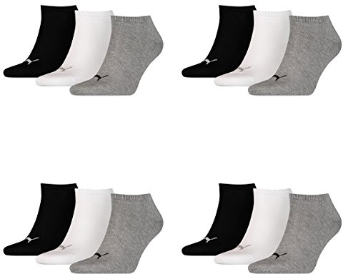 PUMA 12 Paar Sneaker Invisible Socken Gr. 35-49 Unisex für Damen Herren Füßlinge, Farbe:882 - grey/white/black, Socken & Strümpfe:47-49