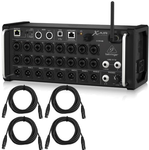 Behringer XAir XR18 Mixer digitale portatile a 18 canali a 12 bus per iPad o tablet Android, con Wi-Fi integrato, 16 preamplificatori progettati da Midas, con 4 cavi per microfono da XLR (M) a XLR (F)