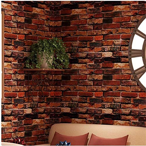 Yancorp Selbstklebende Tapete, 45,7 x 1000,8 cm, rostrot, braun, Ziegelstein-Tapete, zum Abziehen und Aufkleben, für Wand, Tür, Arbeitsplatte, 45,7 x 1000,8 cm, rostroter Ziegelstein