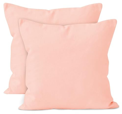 Encasa Baumwoll-Kissenbezüge, 2er-Set I 20x20 in (50x50 cm) - Powder Pink I kein Einsatz I einfach Kissenbezüge I Maschinenwaschbar | Nur Innen benutzen