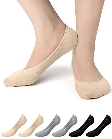 No Show Socks for Women - 6 Pairs Non Slip Invisible Socks Women, Cotton Ultra Low Cut Liner Socks Ladies Trainer Sneaker Socks Shoe Liners for Loafer Flats Boat Shoes UK Size 5.5 to 8