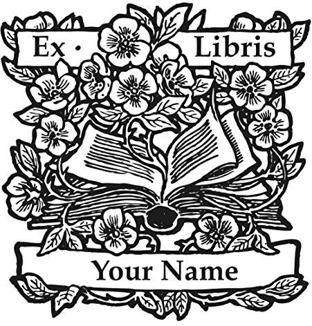 Personalisierbarer Ex Libris Stempel Buch und Blume