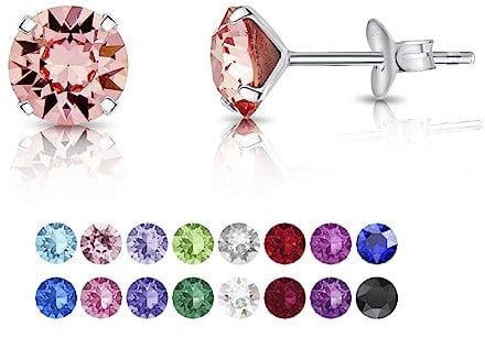 Orecchini a Lobo Argento 925 con Brillantini Punto Luce di Cristalli Swarovski® Elements 6 mm - Punti Luce Orecchini Rosa - Orecchino Brillante Donna - Brillantino Rosa Cipria/Antico/Vintage