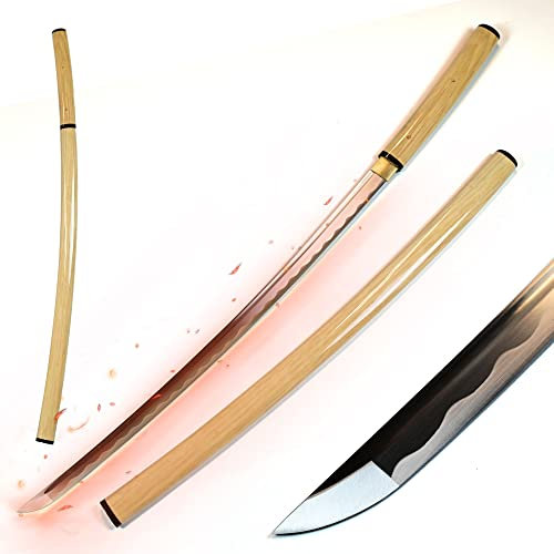 Shirasaya Katana, handgeschmiedet, Japanisches Schwert – echtes Samurai Schwerter echt, handgeschmiedeter Carbon Stahl 104 cm, Katana Schwert für Samurai Deko