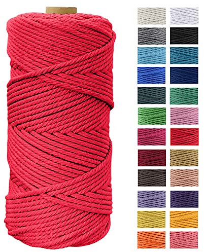 JeogYong - Cordón de macramé de 4 mm x 109 Yardas, Hilo de Hilo de algodón Natural Grueso, Carrete Trenzado de 4 hebras, Cuerda de algodón para Manualidades, Colgar en la Pared, Ganchos de Plantas,