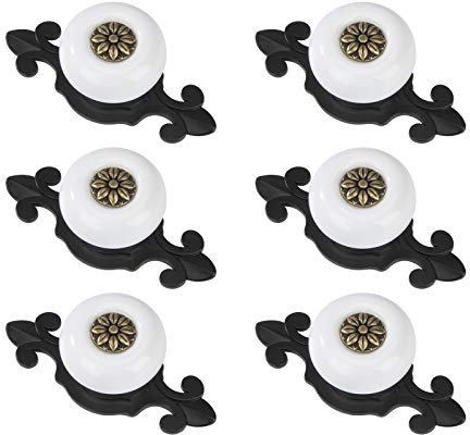MengH-SHOP Cabinet Knob Round Door Knobs Vintage Ceramic Pull Handle with Screws for Cabinet Wardrobe Drawer Cupboard 6 Pcs Black & White