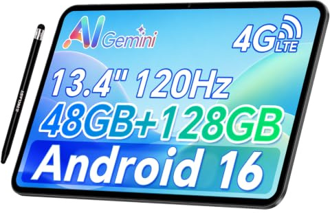 TECLAST T65, 13.4 Large Screen Tablet, Android 16 Tablet, 48GB+128GB | 8GB Physical RAM｜2.2Ghz T7280 Octa-Core｜120Hz Display｜FHD+ IPS｜Cellular Connectivity｜GPS Navigation｜8000mAh