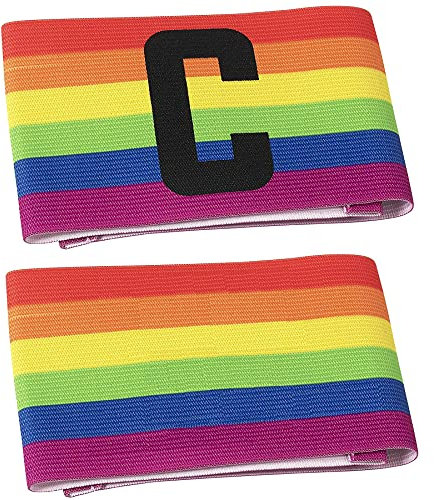 XXL-Sportswear Armbinde Regenbogen, Spielführerbinde, Kapitänsbinde mit Klettverschluß, mit/ohne Aufdruck C 1er/2er/5er/10er-Pack (1x Armbinde MIT Aufdruck C)