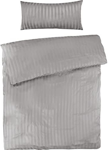 Pure Label Mako Satin Damast Streifen Bettwäsche hellgrau 135 x 200 cm mit Kissenbezug 40 x 80 cm aus 100% Baumwolle | Traumhaft weiches Mako Satin Bettwäsche Set in Uni