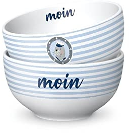La Vida Müslischale Moin, blau weiß, Ø 13cm H. 7cm Maritim, Porzellan