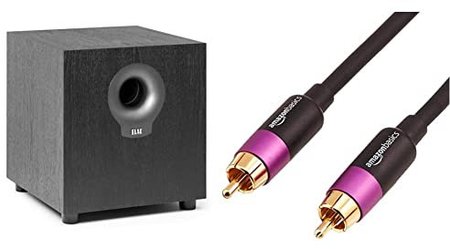 ELAC Debut Subwoofer S10.2, aktiver Lautsprecher für die Musikwiedergabe über Stereo-Anlage, 200 W & Amazon Basics PBH-19089 - Subwoofer-Kabel, 4,6 m