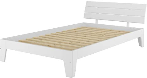 Erst-Holz Breites Einzelbett in Überlänge 120x220 Massivholz Kiefer Holzbett in Weiß V-60.54-12-220W, Ausstattung:Rollrost inkl.