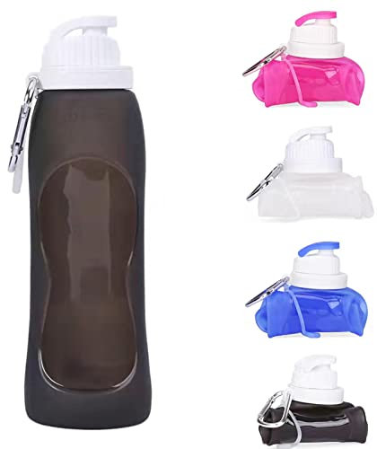 PAPU Auslaufsichere ultraleicht Trinkflasche 500ML,Zusammenklappbare Wasser-Flaschen,BPA-freie,Flasche für Fitness Gym Yoga Wandern Outdoor (Dunkelgrau)