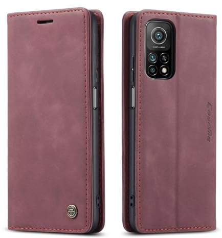 SLWYF Handyhülle für Xiaomi Mi 10T 5G/Mi 10T Pro 5G/Redmi 30S/Redmi K30S Hülle Premium Lederhülle Klappbar Flip Case Tasche Magnet Kartenfach Standfunktion Klapphülle Schutzhülle für Mi 10T 5G, Rot