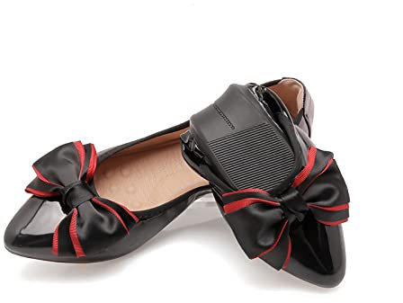 MACHSWON Women's Fold Up Flat Shoes Pointed Toe Classic Bow Knot Ballet Flats Comfort Breathable Dolly Shoes (Black, Size 4)