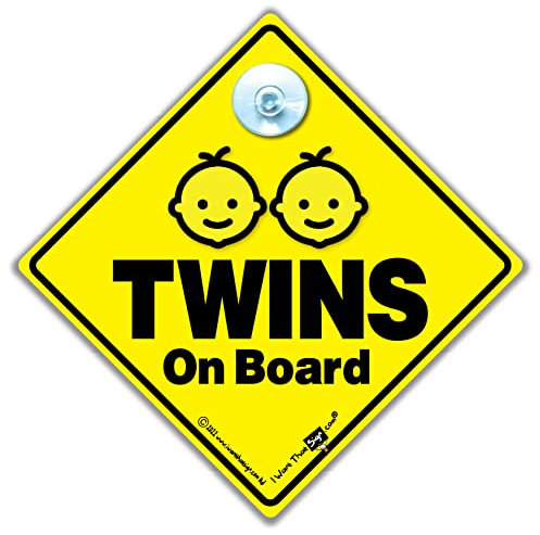 Twins On Board Schild, Baby On Board Schild für Zwillinge, Zwillinge an Board, Autoschild, entworfen, um andere Verkehrsteilnehmer Zwillinge im Auto sind, 14 cm x 14 cm x 2 cm