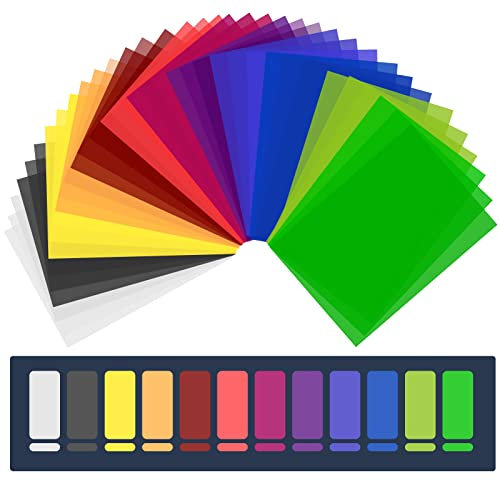 36 Pezzi Filtri Colorati Trasparenti Gelatine Fotografiche Sovrapponibili Filtri Colorati per Faretti Led 12 Colori Filtri per Luce LED Studio flash Fotografico Correzione Colore, A4