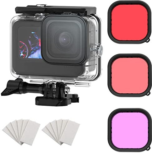 Lupholue Wasserdichtes 60 M Transparentes Unterwassergehäuse mit Filtern & 12 Stück Anti Fog Einsätzen Compatible with GoPro Hero, 12, 11, 10, 9