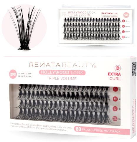 Renata Beauty 30D TRIPLE Volume Fake Lashes Wimpern-Extensions [D Curl] – Falsche Wimpern-Set mit 80 St. 10-14mm – falsche Einzelwimpern für Wimpernverlängerung – extra-lange Wimpern und Volumen
