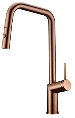 Mice - Grifo Cocina Extraible - Monomando Mezclador de Fregadero con ducha difusor doble jet - 2 Modos de Rociador, Grifo para Cocina Extensible Caño Alto Giratorio 360 ° Oro Rosa Cepillado