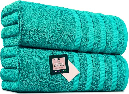 Pack of 2 Extra Large Bath Sheets (100 x 200 cm-600 GSM) Pure Egyptian Cotton Big Body Wrap Bath Sheet Towels for Bathroom,beach, Pool (Teal, Cotton)