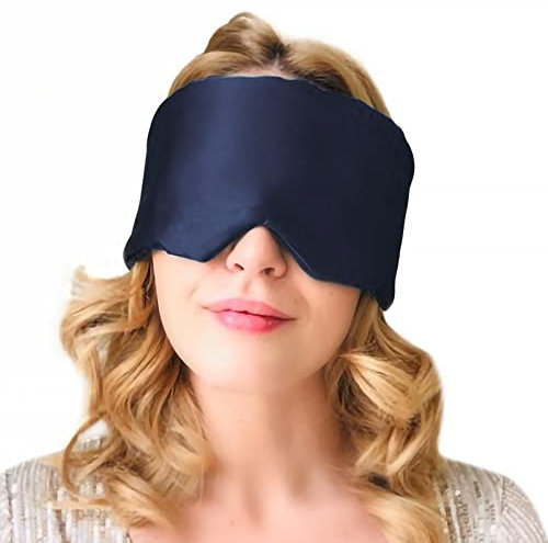 LILYSILK Seide Schlafmaske 19 Momme Echte Maulbeerseide Hautfreundliche Augenmaske mit Klettverschluss für Frauen und Männer Augenbinde(Dunkel Blau)
