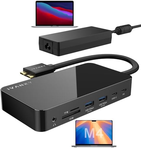 iVANKY 12-in-2 FusionDock 1 MacBook Docking Station USB C con Alimentatore da 150W, 4K@60Hz Dockingstation 2 Monitores für MacBook M1/M2/M3/M4, 2*HDMI 2.0, 96W PD, 6*USB, 1Gbps Ethernet, SD/TF, Audio