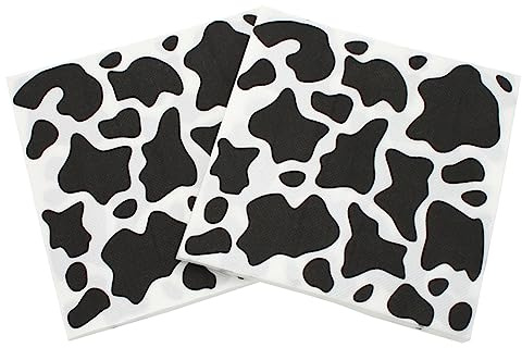 FSSTUD 40 Stück Servietten mit Kuh-Aufdruck, Geburtstag, Cocktail-Servietten, Geschirr, Abendessen, 2 Schichten, Papierservietten, Tierparty-Servietten für Western-Party