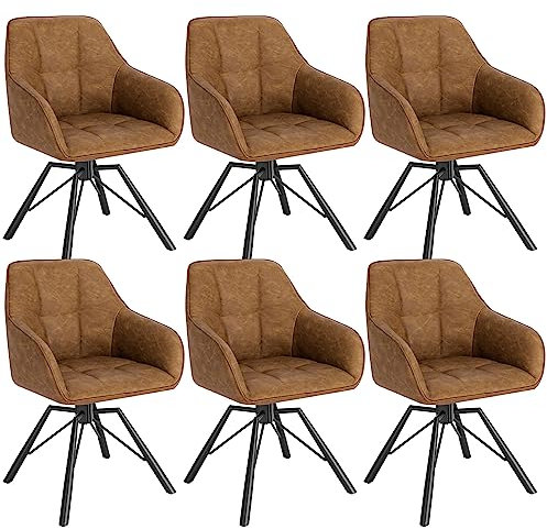 WOLTU Esszimmerstühle drehbar 6er Set, für Esszimmer Wohnzimmer, Bequeme Küchenstühle gepolstert mit Armlehnen Rückenlehne, mit Kunstlederbezug, Hellbraun